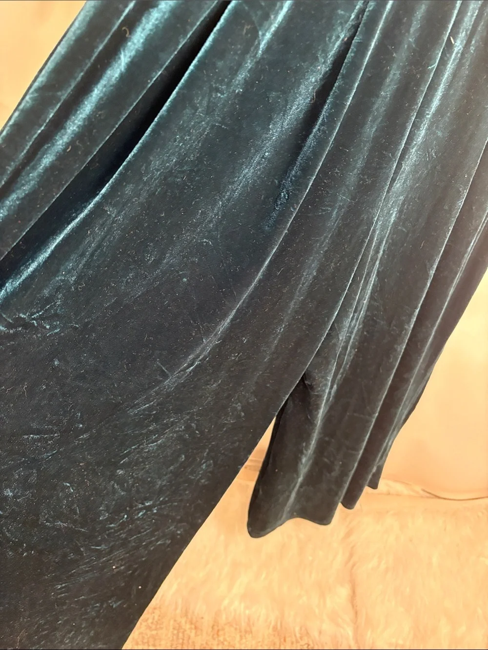 Cider Teal Velvet Draped Wide-Leg Jumpsuit - Picture 7 of 13